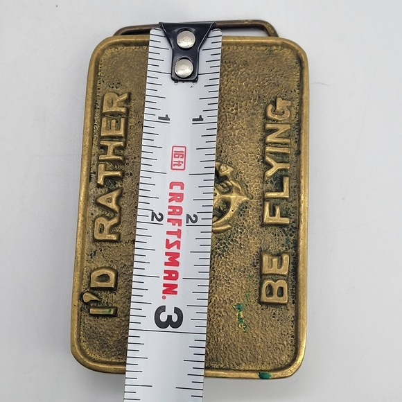 Vintage  "I'D RATHER BE FLYING" Solid Brass Buckle Green Patina Taiwan 849 - Picture 8 of 8
